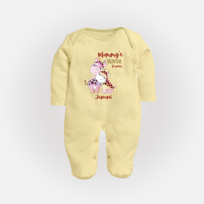 Mommy's Little Love - Valentine's Day Themed Customized Sleep Suit For Babies With Name - PASTEL YELLOW - New Born (Chest 7.5")