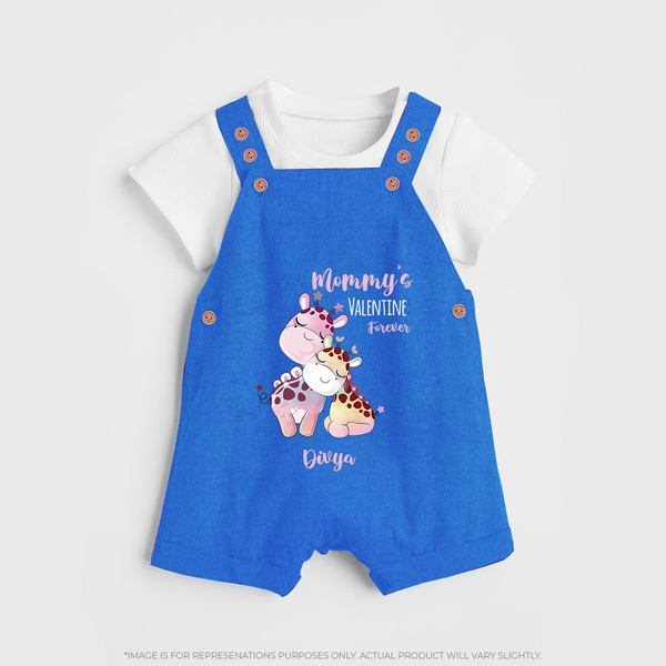 Mommy's Little Love - Valentine's Day Themed Customized Dungaree Set For Kids With Name - COBALT BLUE - 0 - 5 Months Old (Chest 18")