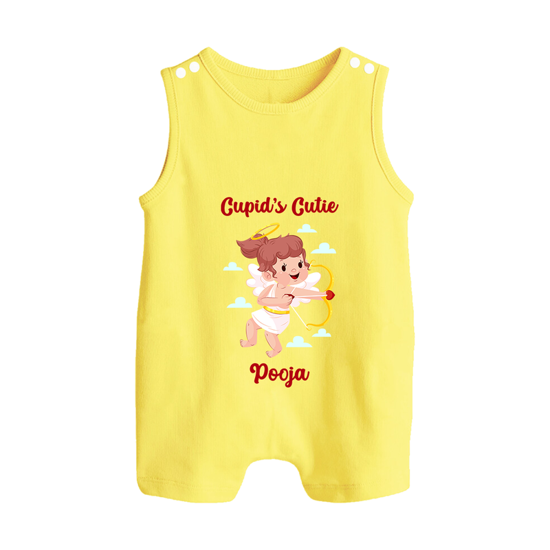 Cupid's Cutie - Valentine's Day Themed Customized Romper Suit For Babies With Name - PASTEL YELLOW - 0 - 5 Months Old (Chest 18")