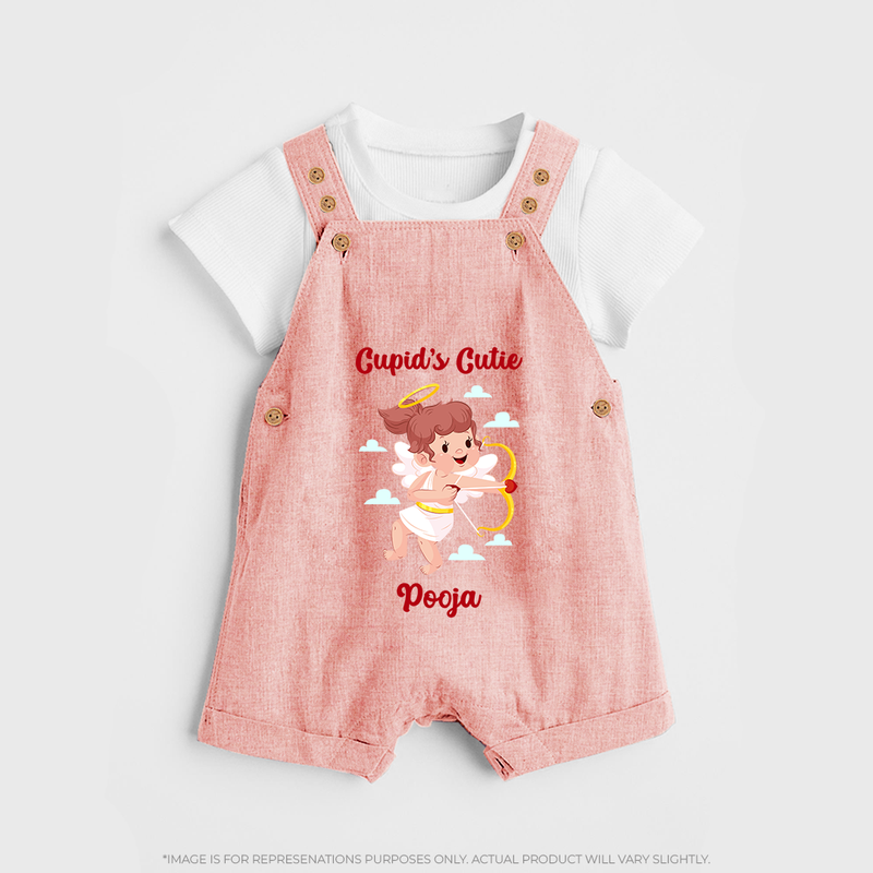 Cupid's Cutie - Valentine's Day Themed Customized Dungaree Set For Kids With Name - PEACH - 0 - 5 Months Old (Chest 18")