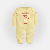 Cupid's Cutie - Valentine's Day Themed Customized Sleep Suit For Babies With Name - PASTEL YELLOW - New Born (Chest 7.5")