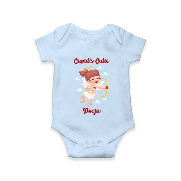Cupid's Cutie - Valentine's Day Themed Customized Romper For Babies With Name - BABY BLUE - 0 - 3 Months Old (Chest 16")