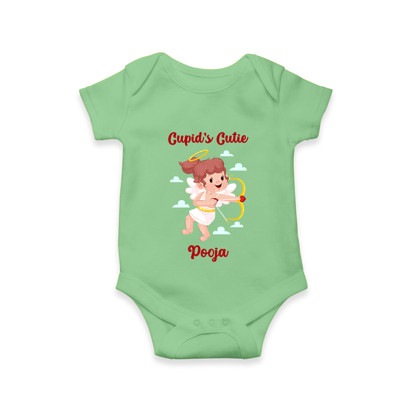 Cupid's Cutie - Valentine's Day Themed Customized Romper For Babies With Name - GREEN - 0 - 3 Months Old (Chest 16")
