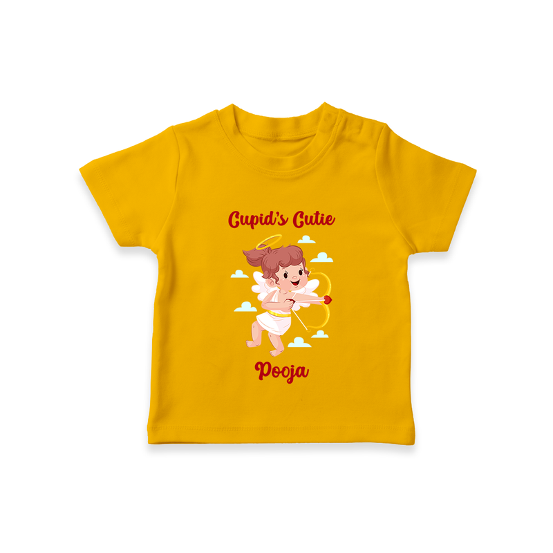 Cupid's Cutie - Valentine's Day Themed Customized T-Shirt For Kids With Name - CHROME YELLOW - 0-5 Months Old (Chest 17")