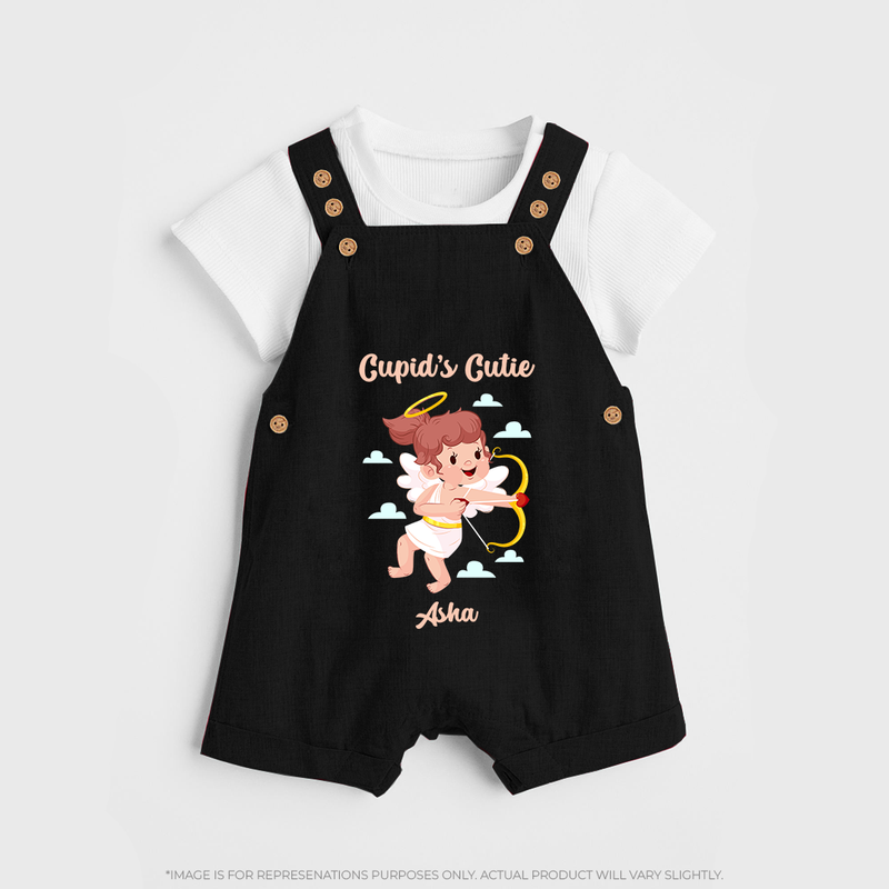 Cupid's Cutie - Valentine's Day Themed Customized Dungaree Set For Kids With Name - BLACK - 0 - 5 Months Old (Chest 18")