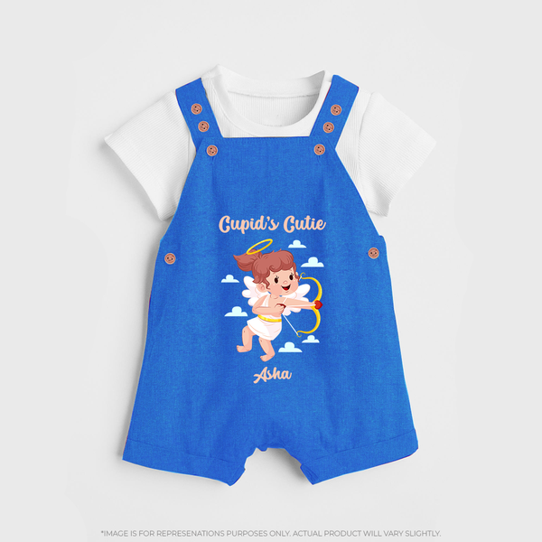 Cupid's Cutie - Valentine's Day Themed Customized Dungaree Set For Kids With Name - COBALT BLUE - 0 - 5 Months Old (Chest 18")