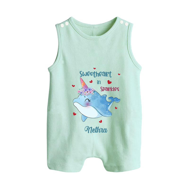 Sweetheart in Sparkles - Valentine's Day Themed Customized Romper Suit For Babies With Name - MINT GREEN - 0 - 5 Months Old (Chest 18")