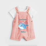 Sweetheart in Sparkles - Valentine's Day Themed Customized Dungaree Set For Kids With Name - PEACH - 0 - 5 Months Old (Chest 18")