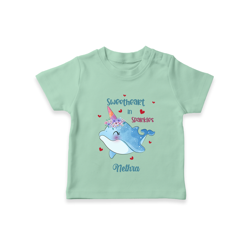 Sweetheart in Sparkles - Valentine's Day Themed Customized T-Shirt For Kids With Name - MINT GREEN - 0-5 Months Old (Chest 17")