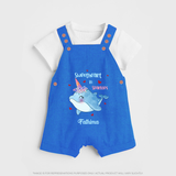 Sweetheart in Sparkles - Valentine's Day Themed Customized Dungaree Set For Kids With Name - COBALT BLUE - 0 - 5 Months Old (Chest 18")