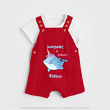 Sweetheart in Sparkles - Valentine's Day Themed Customized Dungaree Set For Kids With Name - RED - 0 - 5 Months Old (Chest 18")