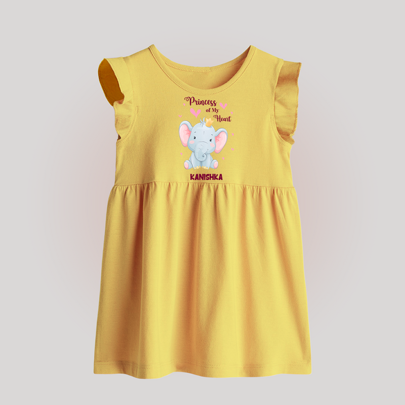 Princess Of My Heart - Valentine's Day Themed Customized Baby Frock For Babies With Name - YELLOW - 0 - 3 Months Old (Chest 17")