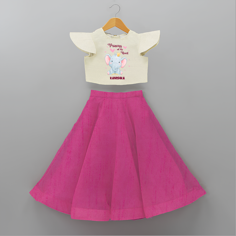 Princess Of My Heart - Valentine's Day Themed Customized Crop Top And Skirt For Kids With Name - FUSCHIA - 6 - 9 Months Old (Chest 20" , Frock Waist 20")