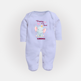 Princess Of My Heart - Valentine's Day Themed Customized Sleep Suit For Babies With Name - BABY BLUE - New Born (Chest 7.5")