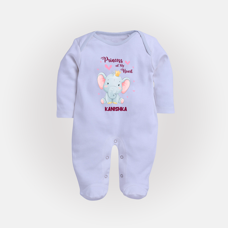 Princess Of My Heart - Valentine's Day Themed Customized Sleep Suit For Babies With Name - BABY BLUE - New Born (Chest 7.5")