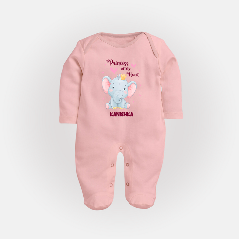 Princess Of My Heart - Valentine's Day Themed Customized Sleep Suit For Babies With Name - BABY PINK - New Born (Chest 7.5")