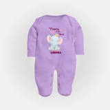 Princess Of My Heart - Valentine's Day Themed Customized Sleep Suit For Babies With Name - LILAC - New Born (Chest 7.5")