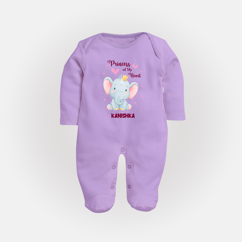 Princess Of My Heart - Valentine's Day Themed Customized Sleep Suit For Babies With Name - LILAC - New Born (Chest 7.5")