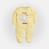 Princess Of My Heart - Valentine's Day Themed Customized Sleep Suit For Babies With Name - PASTEL YELLOW - New Born (Chest 7.5")