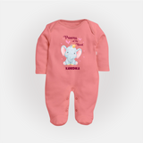 Princess Of My Heart - Valentine's Day Themed Customized Sleep Suit For Babies With Name - PEACH - New Born (Chest 7.5")