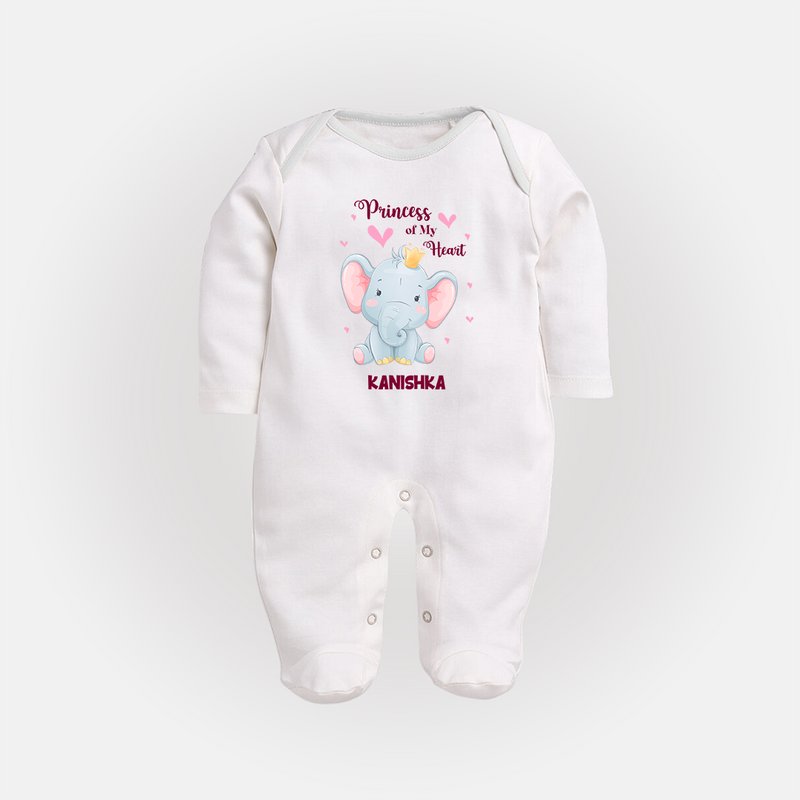 Princess Of My Heart - Valentine's Day Themed Customized Sleep Suit For Babies With Name - WHITE - New Born (Chest 7.5")