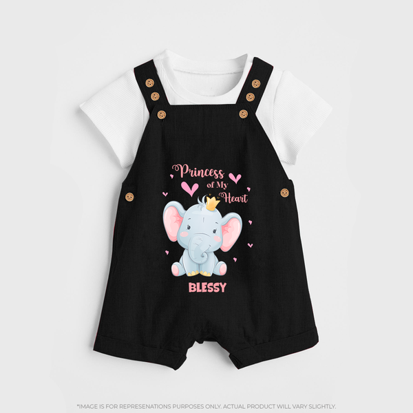 Princess Of My Heart - Valentine's Day Themed Customized Dungaree Set For Kids With Name - BLACK - 0 - 5 Months Old (Chest 18")