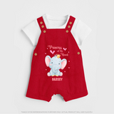 Princess Of My Heart - Valentine's Day Themed Customized Dungaree Set For Kids With Name - RED - 0 - 5 Months Old (Chest 18")