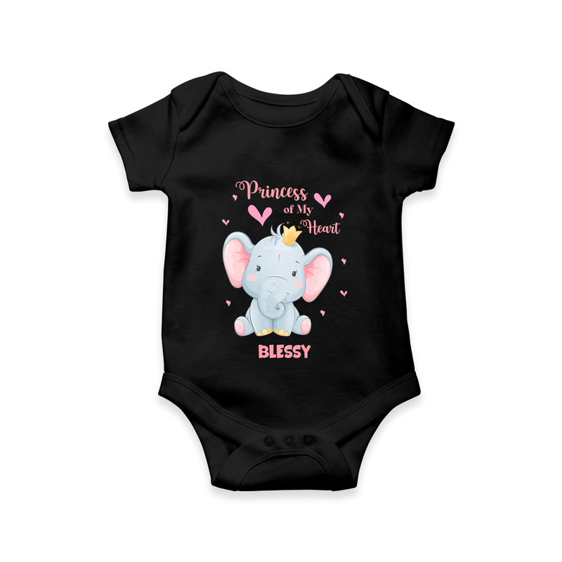 Princess Of My Heart - Valentine's Day Themed Customized Romper For Babies With Name - BLACK - 0 - 3 Months Old (Chest 16")