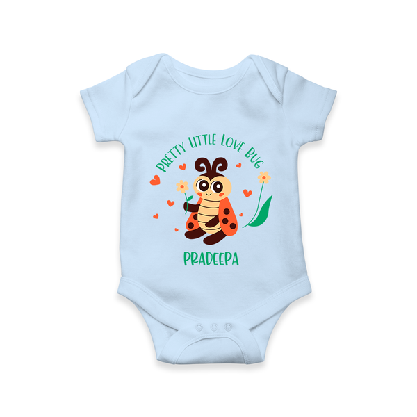 Pretty Little Love Bug - Valentine's Day Themed Customized Romper For Babies With Name - BABY BLUE - 0 - 3 Months Old (Chest 16")