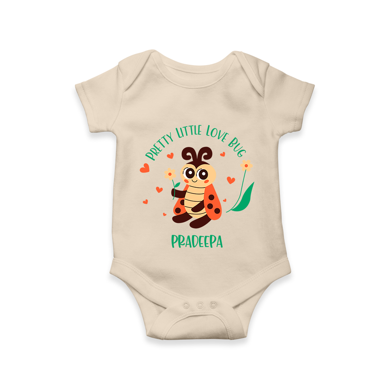 Pretty Little Love Bug - Valentine's Day Themed Customized Romper For Babies With Name - IVORY - 0 - 3 Months Old (Chest 16")