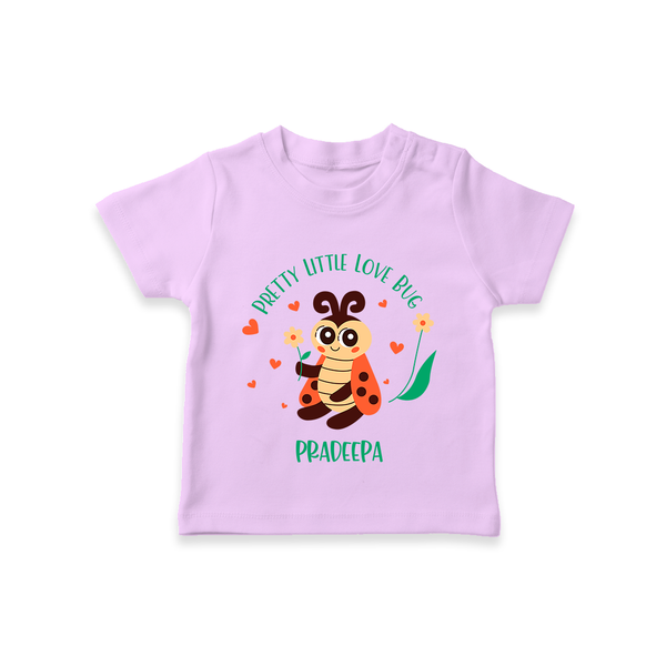 Pretty Little Love Bug - Valentine's Day Themed Customized T-Shirt For Kids With Name - LILAC - 0-5 Months Old (Chest 17")