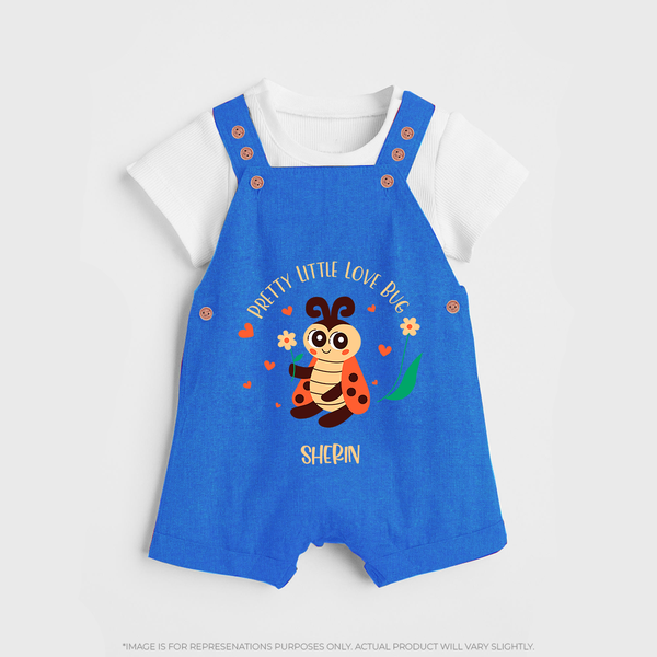 Pretty Little Love Bug - Valentine's Day Themed Customized Dungaree Set For Kids With Name - COBALT BLUE - 0 - 5 Months Old (Chest 18")