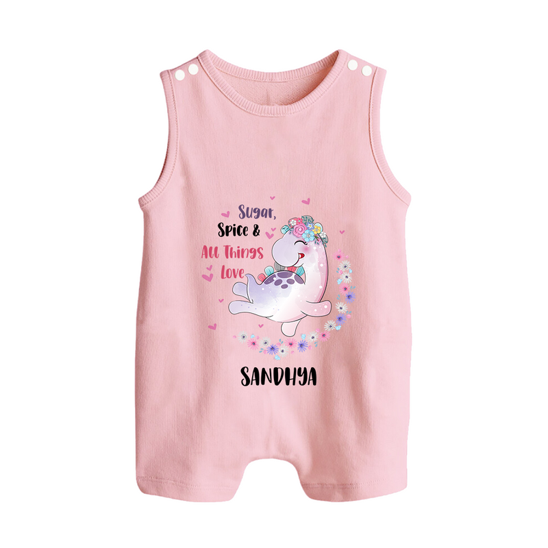 Sugar Spice & All Things Love - Valentine's Day Themed Customized Romper Suit For Babies With Name - BABY PINK - 0 - 5 Months Old (Chest 18")