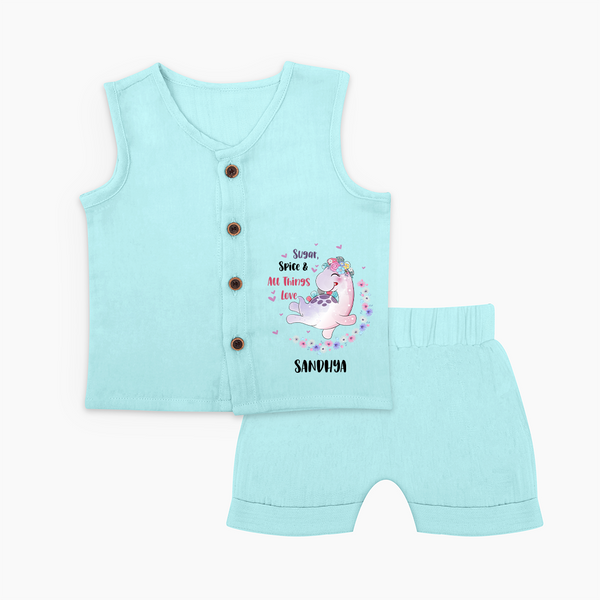 Sugar Spice & All Things Love - Valentine's Day Themed Customized Jabla Set For Babies With Name - BABY BLUE - 0 - 3 Months Old (Chest 9.8")