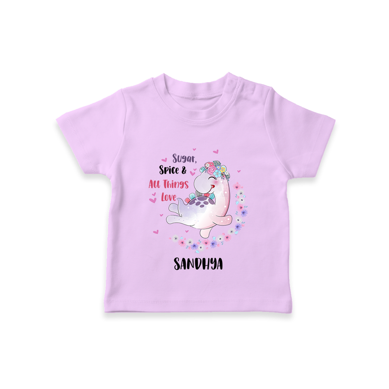 Sugar Spice & All Things Love - Valentine's Day Themed Customized T-Shirt For Kids With Name - LILAC - 0-5 Months Old (Chest 17")