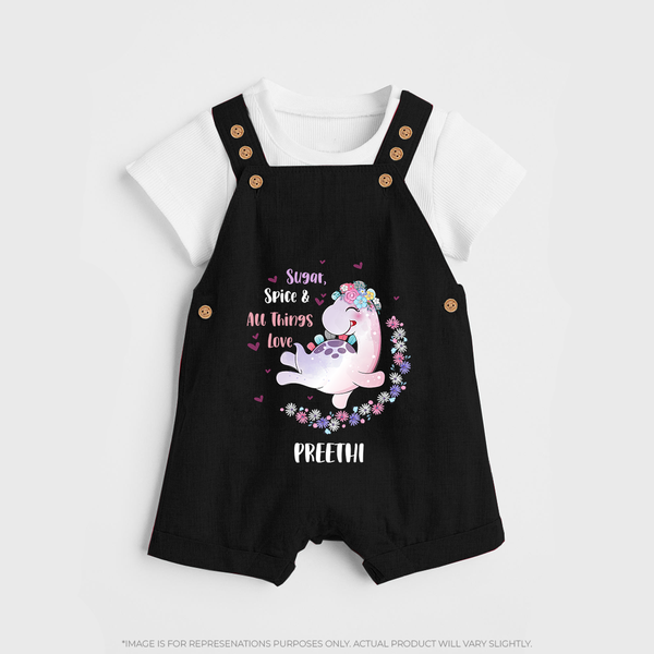 Sugar Spice & All Things Love - Valentine's Day Themed Customized Dungaree Set For Kids With Name - BLACK - 0 - 5 Months Old (Chest 18")