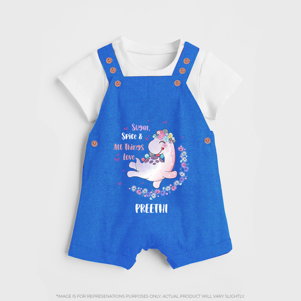 Sugar Spice & All Things Love - Valentine's Day Themed Customized Dungaree Set For Kids With Name - COBALT BLUE - 0 - 5 Months Old (Chest 18")