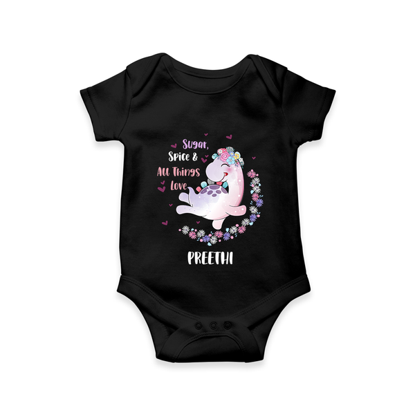 Sugar Spice & All Things Love - Valentine's Day Themed Customized Romper For Babies With Name - BLACK - 0 - 3 Months Old (Chest 16")