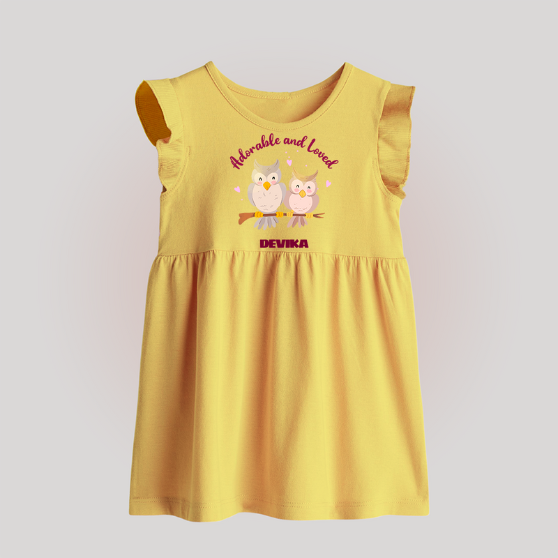 Adorable And Loved - Valentine's Day Themed Customized Baby Frock For Babies With Name - YELLOW - 0 - 3 Months Old (Chest 17")