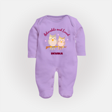 Adorable And Loved - Valentine's Day Themed Customized Sleep Suit For Babies With Name - LILAC - New Born (Chest 7.5")