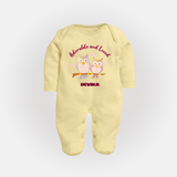 Adorable And Loved - Valentine's Day Themed Customized Sleep Suit For Babies With Name - PASTEL YELLOW - New Born (Chest 7.5")