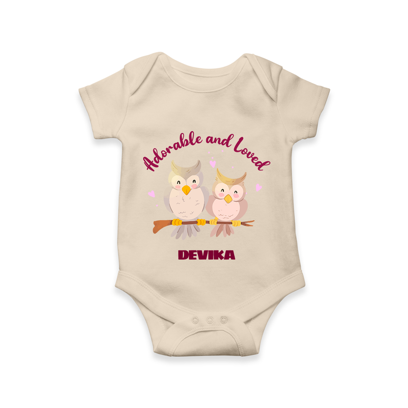 Adorable And Loved - Valentine's Day Themed Customized Romper For Babies With Name - IVORY - 0 - 3 Months Old (Chest 16")