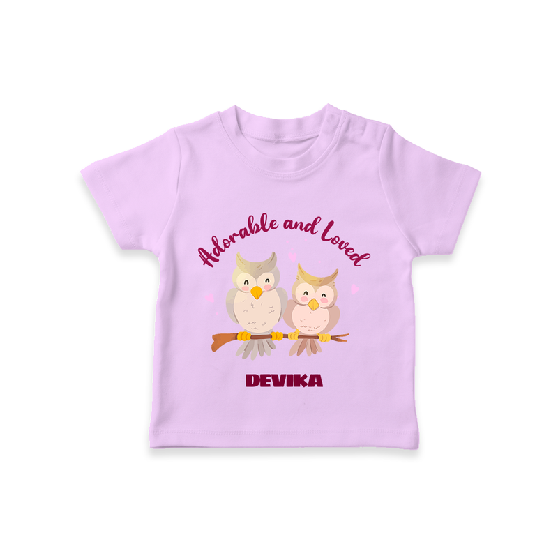 Adorable And Loved - Valentine's Day Themed Customized T-Shirt For Kids With Name - LILAC - 0-5 Months Old (Chest 17")