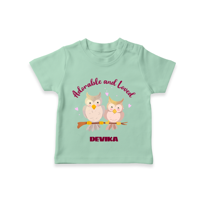 Adorable And Loved - Valentine's Day Themed Customized T-Shirt For Kids With Name - MINT GREEN - 0-5 Months Old (Chest 17")