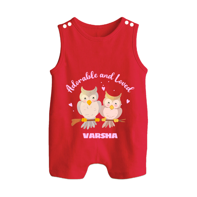 Adorable And Loved - Valentine's Day Themed Customized Romper Suit For Babies With Name - RED - 0 - 5 Months Old (Chest 18")