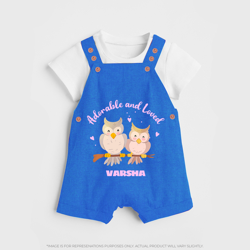 Adorable And Loved - Valentine's Day Themed Customized Dungaree Set For Kids With Name - COBALT BLUE - 0 - 5 Months Old (Chest 18")