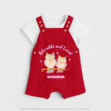 Adorable And Loved - Valentine's Day Themed Customized Dungaree Set For Kids With Name - RED - 0 - 5 Months Old (Chest 18")