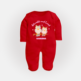 Adorable And Loved - Valentine's Day Themed Customized Sleep Suit For Babies With Name - RED - New Born (Chest 7.5")