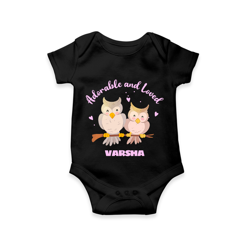 Adorable And Loved - Valentine's Day Themed Customized Romper For Babies With Name - BLACK - 0 - 3 Months Old (Chest 16")