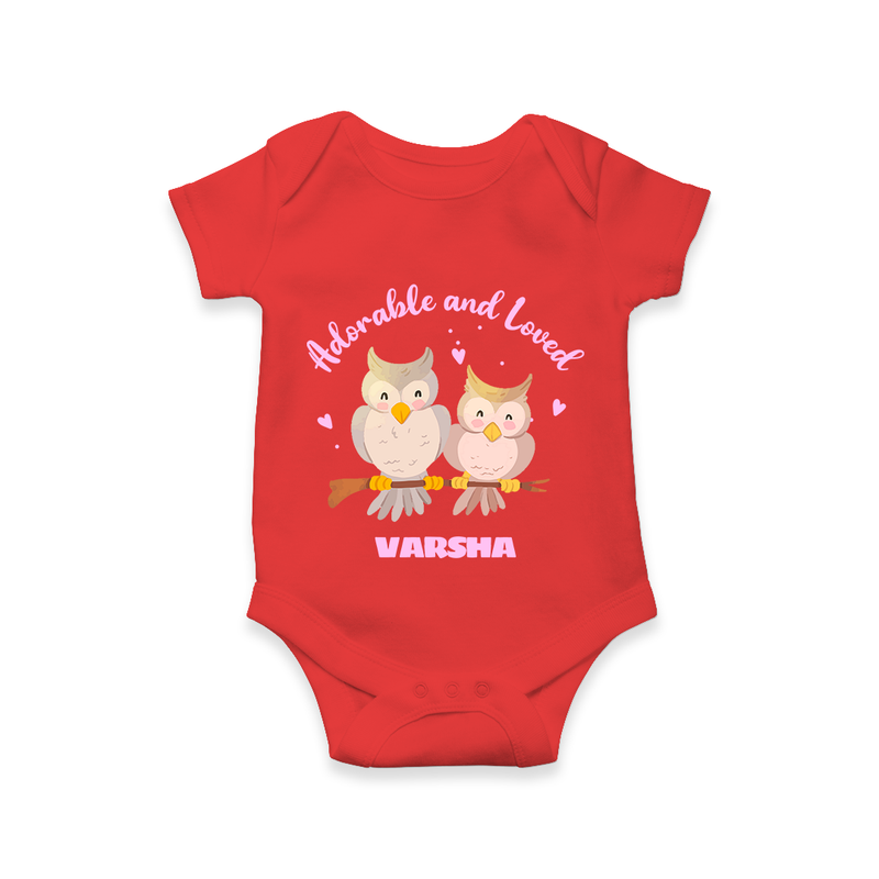 Adorable And Loved - Valentine's Day Themed Customized Romper For Babies With Name - RED - 0 - 3 Months Old (Chest 16")